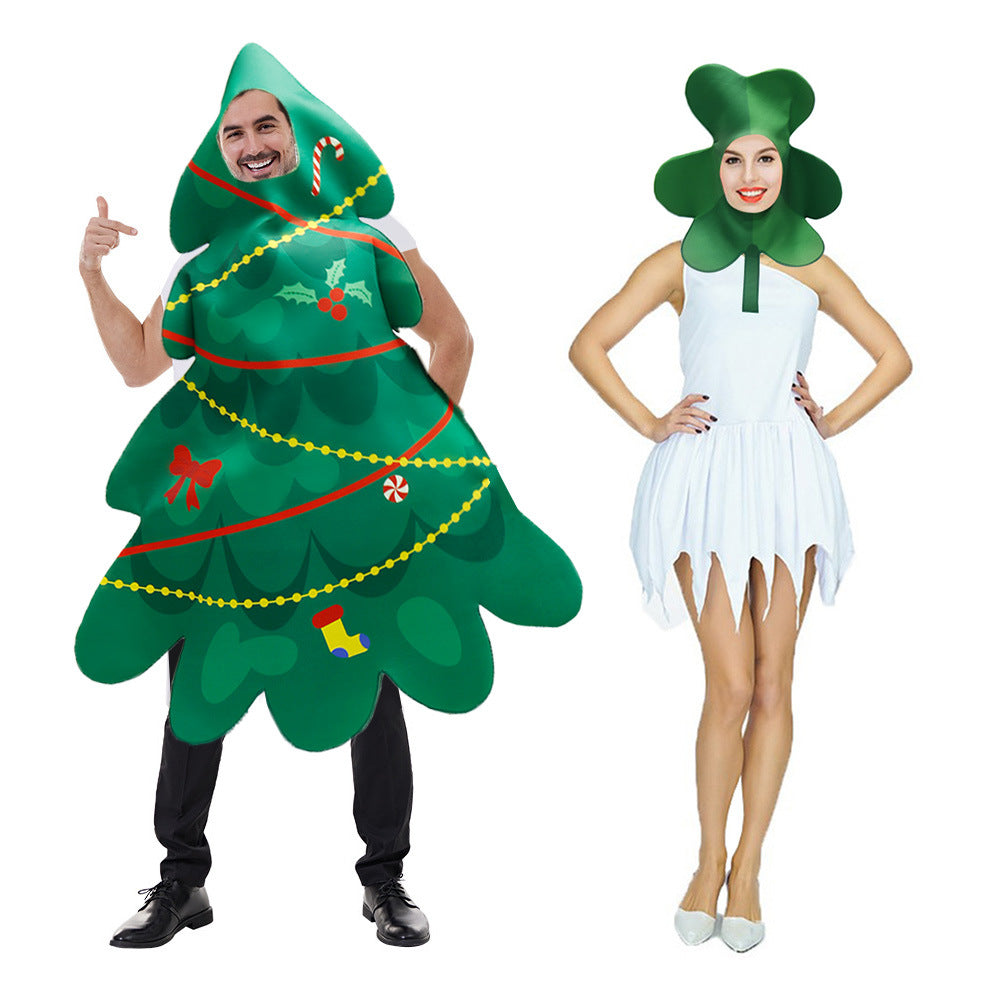 Christmas tree three-leaf vegetable plant costume with creative print for Christmas parties