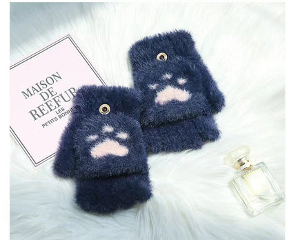 Half-finger knitted warm cat-claw gloves in a cozy textured design