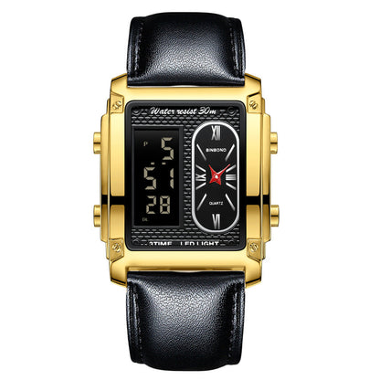 Men's creative steel belt electronic watch with double inserts, multifunctional waterproof design for students