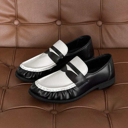 Men's round-toe slip-on leather loafers in vintage British style with a casual design