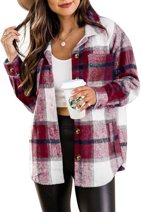 Women's woolen plaid pocket shirt casual jacket in a classic check pattern
