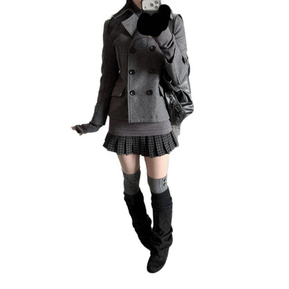 Women's short wool coat with notched lapel and double-breasted front, My Store jacket