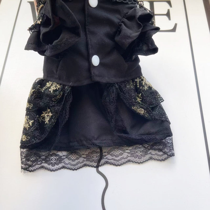 Gothic golden skirt cat and dog clothes featuring a decorative black lace design