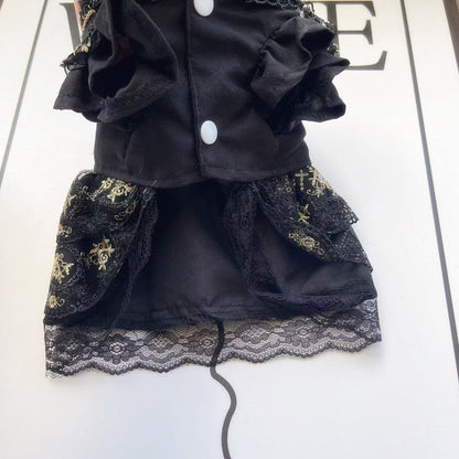 Gothic golden skirt cat and dog clothes featuring a decorative black lace design