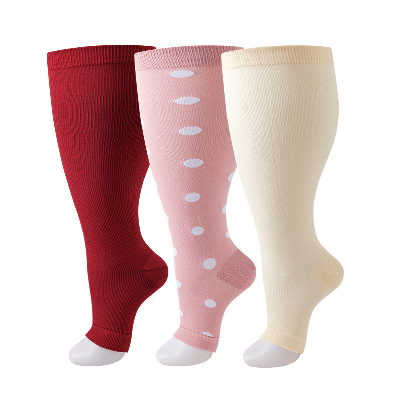 Plus-size nylon compression nurse socks for men and women, shown in a simple solid-color design
