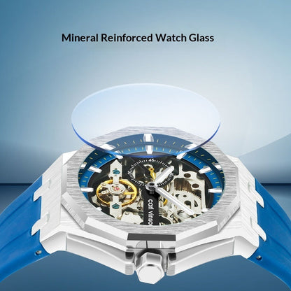 Fully automatic luminous decorative hollow mechanical alloy watch with silicone strap