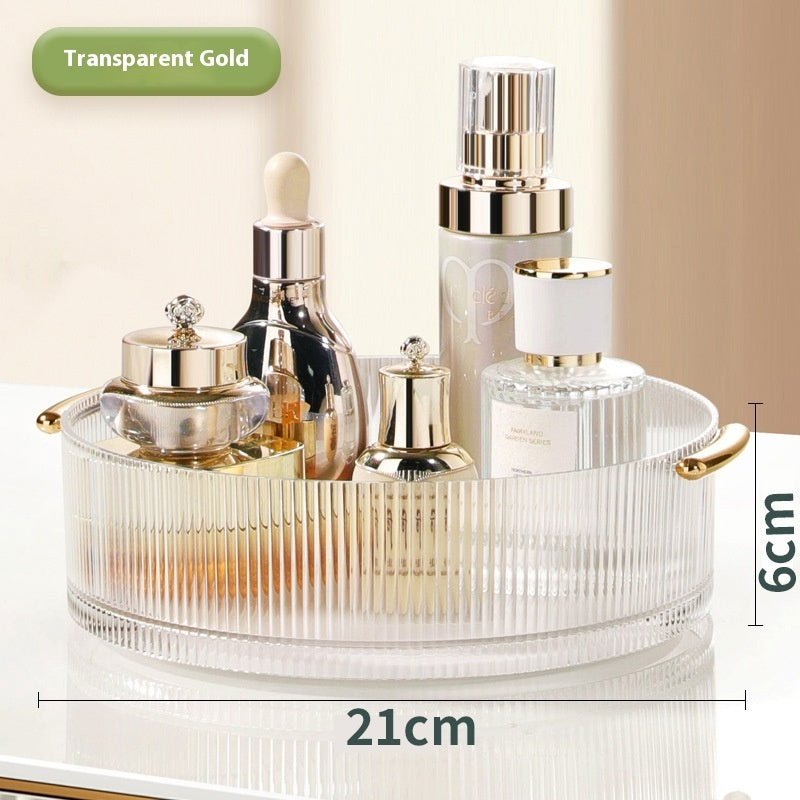 Plastic rotating cosmetics storage box with multiple compartments for organized makeup and beauty products