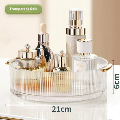 Plastic rotating cosmetics storage box with multiple compartments for organized makeup and beauty products