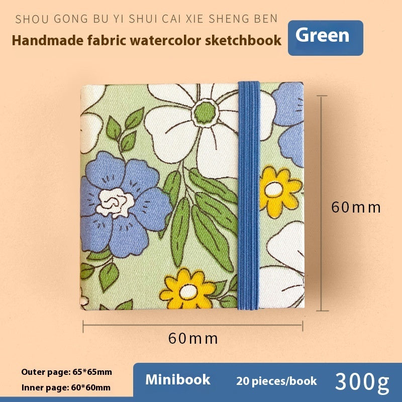 Fabric watercolor notebook for art students, square portable painting sketchbook with textured cover