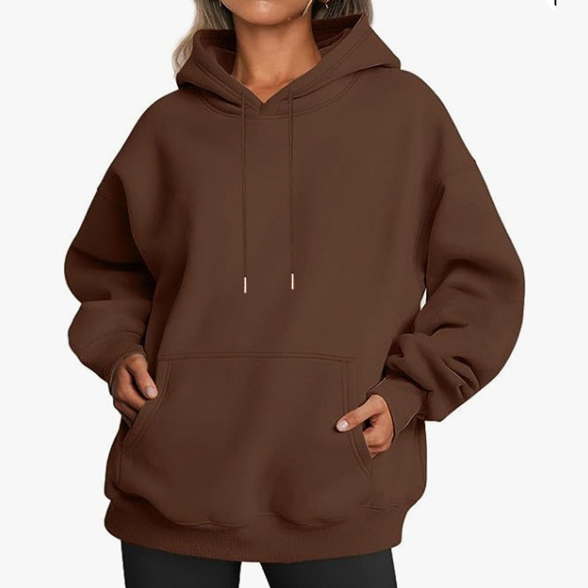 Women's solid-color loose-fit drop-shoulder hooded sweatshirt from My Store