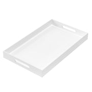 MUKEEN Glossy White Sturdy Acrylic Serving Tray with Handles 12x20x2H Inches -Spill Proof- Decorative Trays Countertop Organizer for Ottoman Coffee Table Nightstand sidetable Breakfast Tea Food