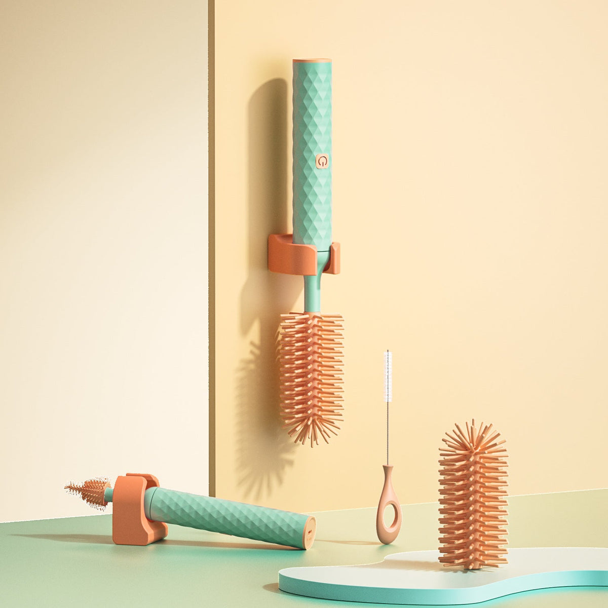 Electric silicone bottle brush with 360-degree rotating head and lithium battery for baby bottles, cups, and pacifiers