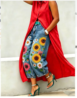 Polyester wide-leg pants by My Store in a relaxed fit with flowing legs