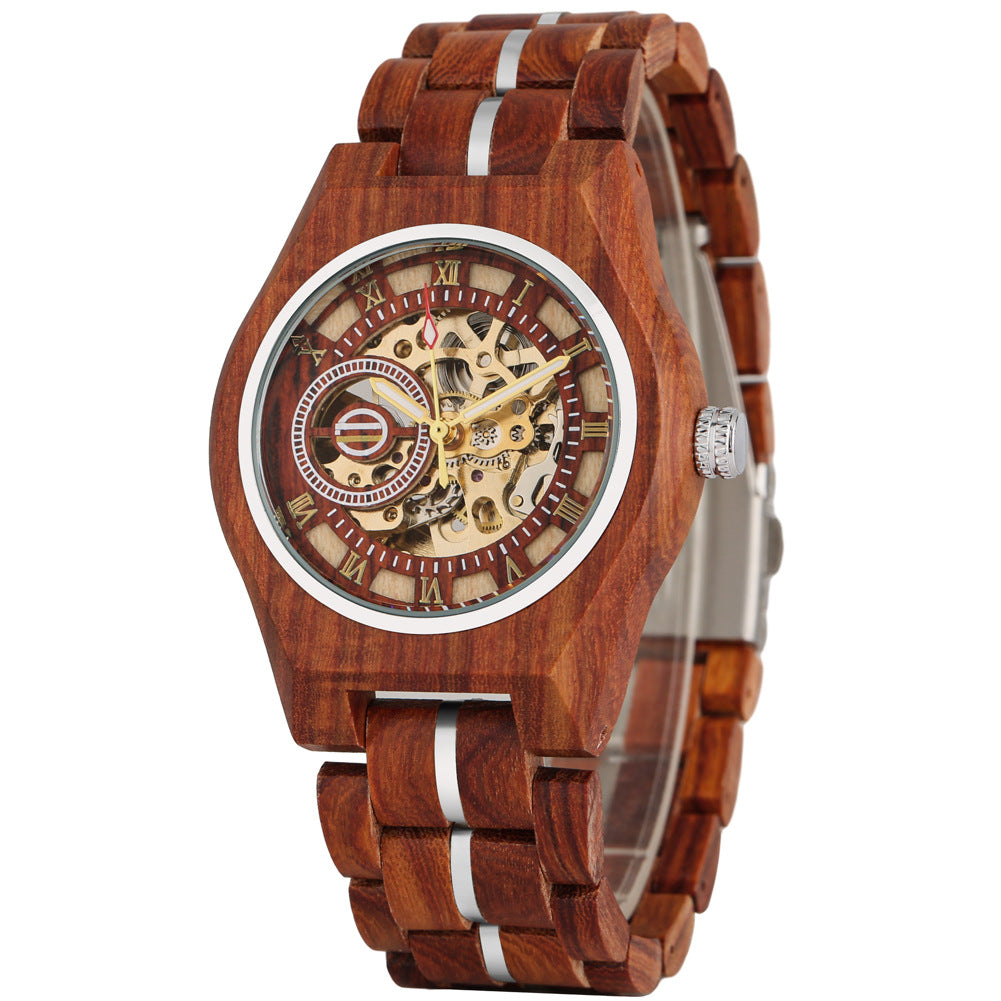 Openwork Roman dial automatic mechanical men's watch with visible movement and classic design