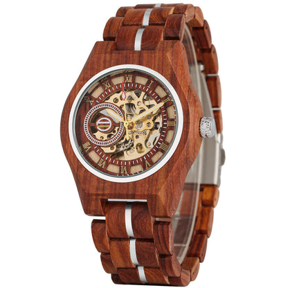 Openwork Roman dial automatic mechanical men's watch with visible movement and classic design