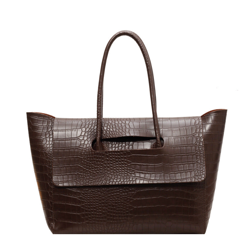New Stone Pattern large capacity handbag in textured gray design with sturdy handles and spacious interior