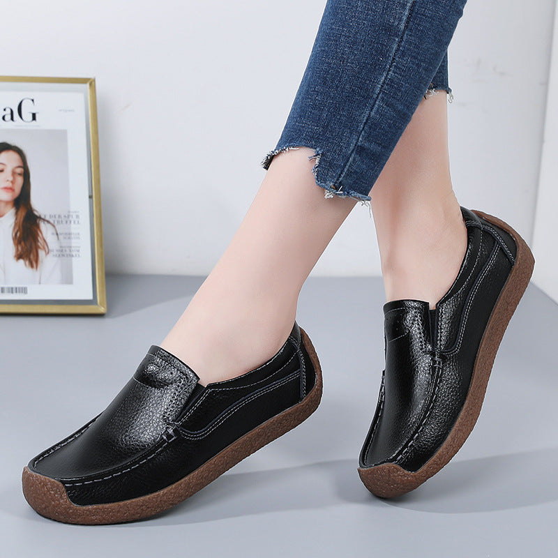 Women's Cowhide Leather Oxford Flats by BACKUPMYFILESNOW® with rounded toe and lace-up design, shown on a neutral background.