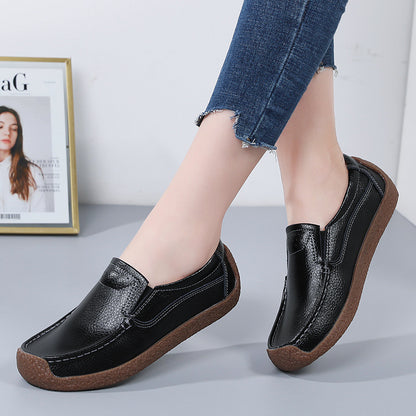 Women's Cowhide Leather Oxford Flats by BACKUPMYFILESNOW® with rounded toe and lace-up design, shown on a neutral background.