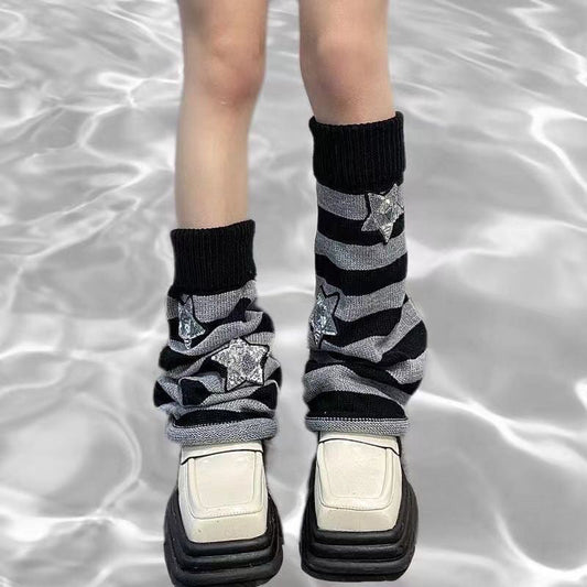 Striped knitted leg warmers for women, styled as socks to pair with snow boots