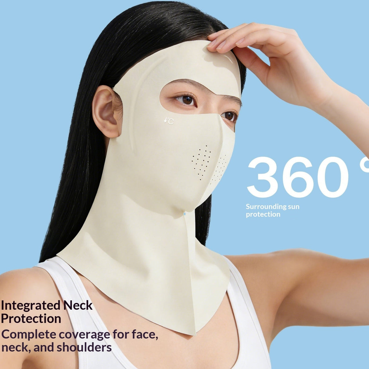 Summer ice silk sun-protective face mask for women, lightweight fabric covering face and neck