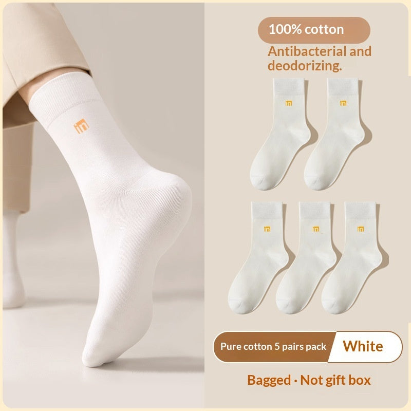 Men's mid-calf deodorizing 100% cotton summer long socks in a classic solid design