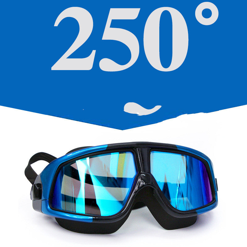 Transparent big-frame electroplating waterproof myopia swimming and diving goggles for adults