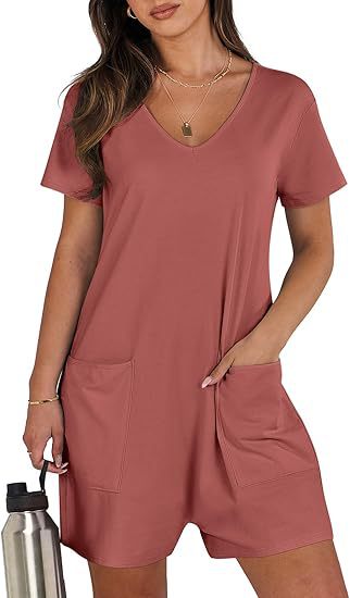 Women's summer casual sleeveless round-neck jumpsuit with short legs, belt and pockets by My Store