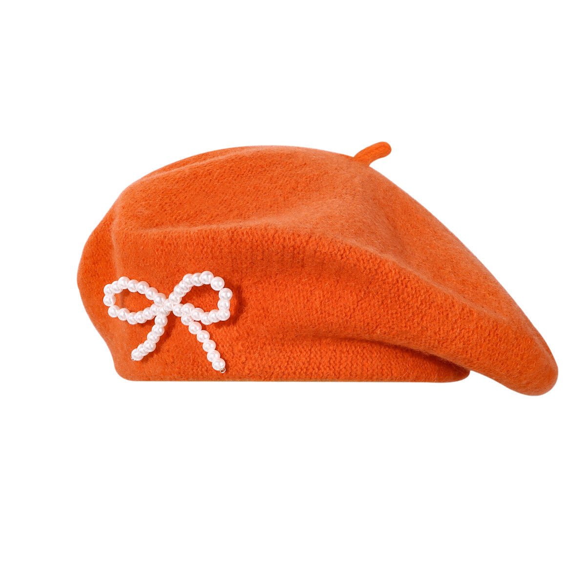 Pearl bow wool breathable beret in a classic design