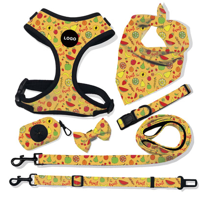 Pet breathable dog harness leash set, type 7, featuring adjustable straps and matching leash