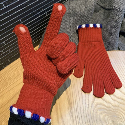 Winter fingerless knitted gloves with touchscreen fingertips, warm windproof design in a close-up view