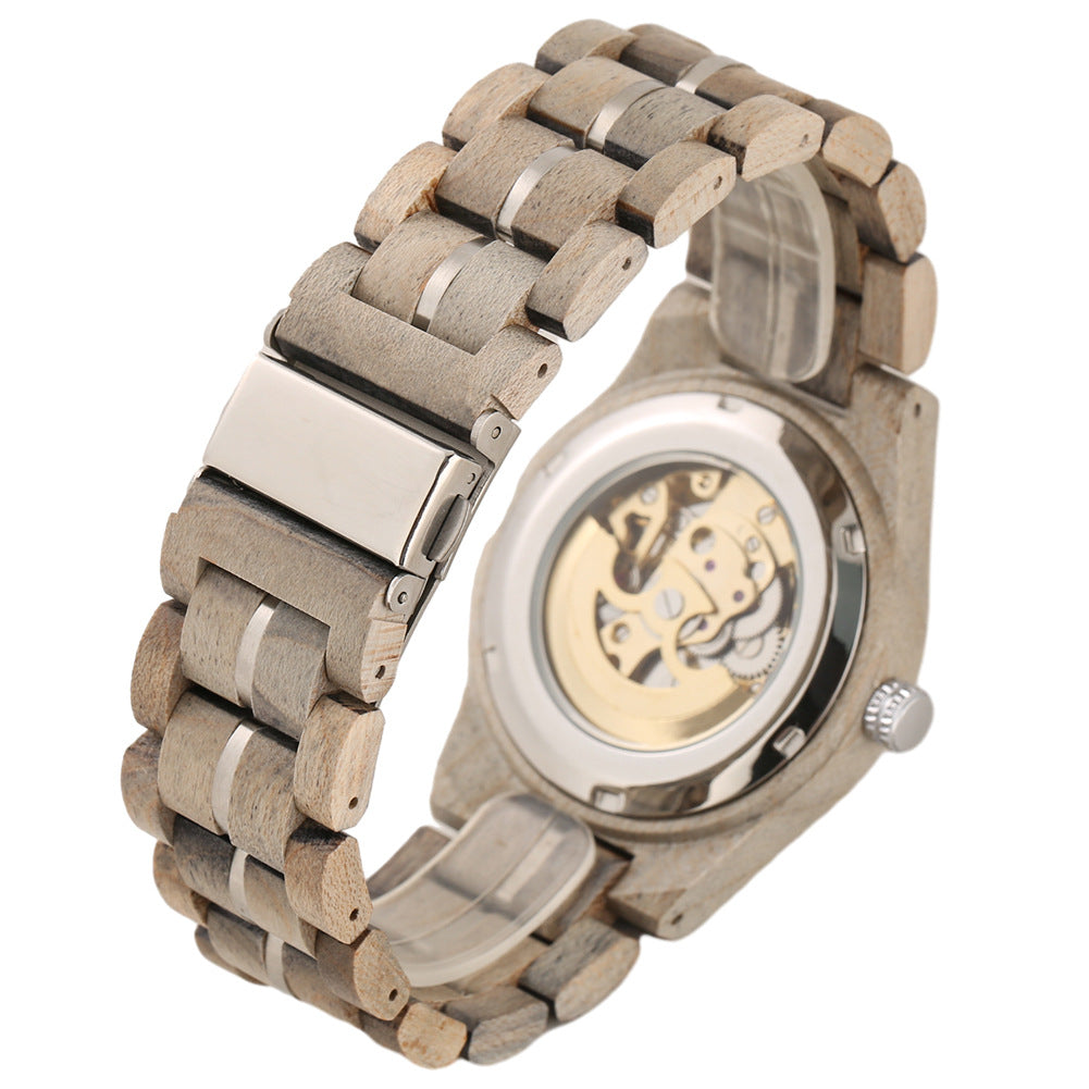Openwork Roman dial automatic mechanical men's watch with visible movement and classic wristwatch design