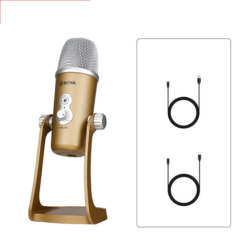 Condenser broadcast microphone with built-in sound card for recording setup