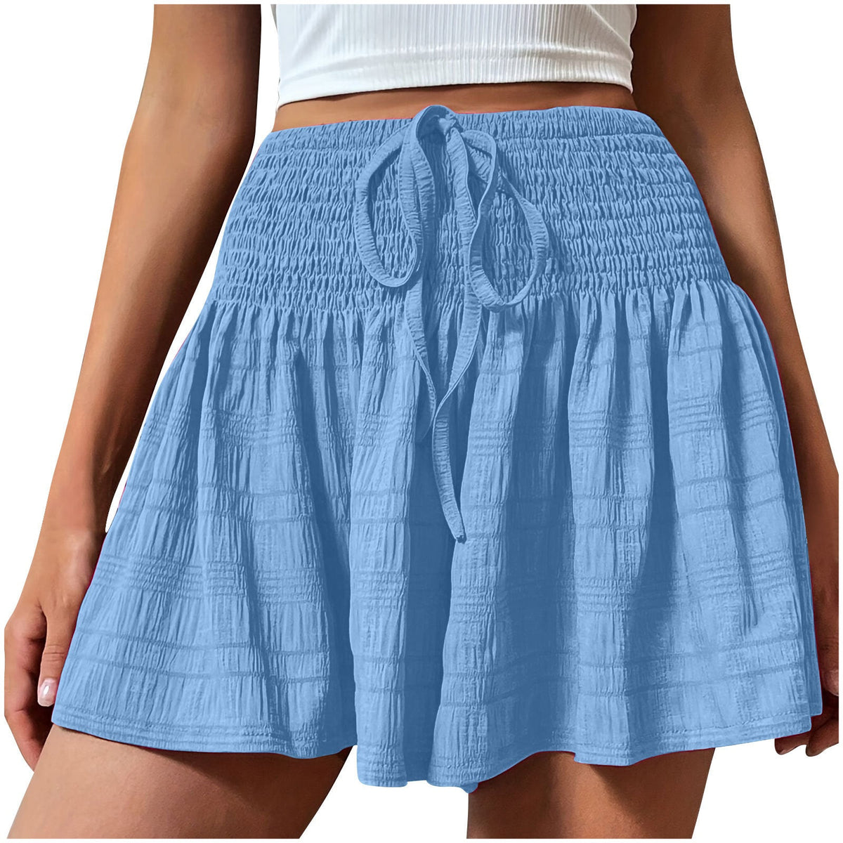 Women's summer solid color drawstring sports shorts, European and American fashion style