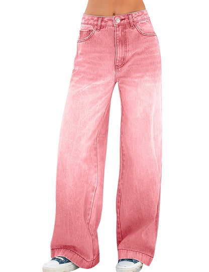 Pink baggy wide-leg jeans for women, size 4, by BACKUPMYFILESNOW® with relaxed fit and casual style.
