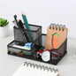 Creative metal four-grid pen holder for office use by BACKUPMYFILESNOW.COM® with organized compartments for stationery.
