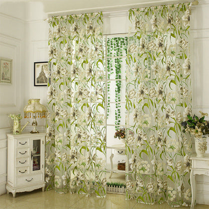 White striped translucent yarn curtain for bedroom, sheer fabric panel close-up
