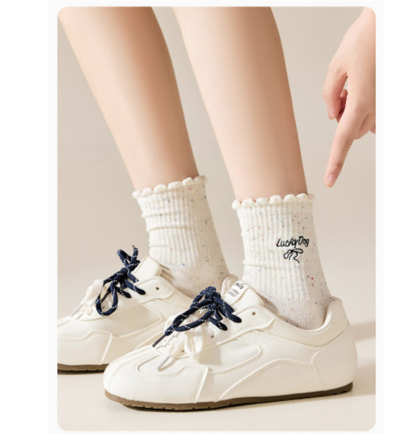 Women’s embroidered ruffle-ankle socks in a soft, decorative design by My Store
