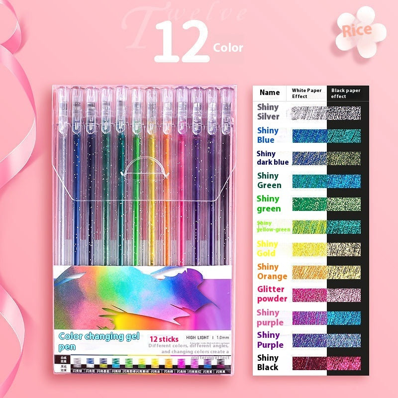 Shiny crystal gel pen fluorescent pen set with colorful translucent barrels and decorative crystal accents