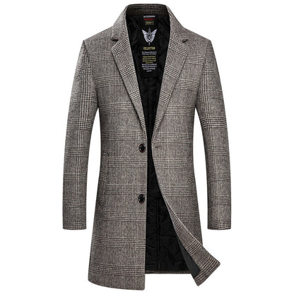 Thick wool winter overcoat by BACKUPMYFILESNOW® featuring a classic design and warm, textured fabric for cold weather.