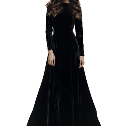 Women's Halloween long-sleeve long velvet dress in a full-length style