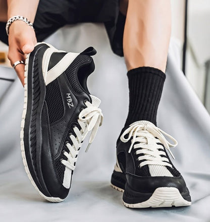 Men's breathable mesh low-top sneakers with soft thick sole, height-increasing design for all-season wear