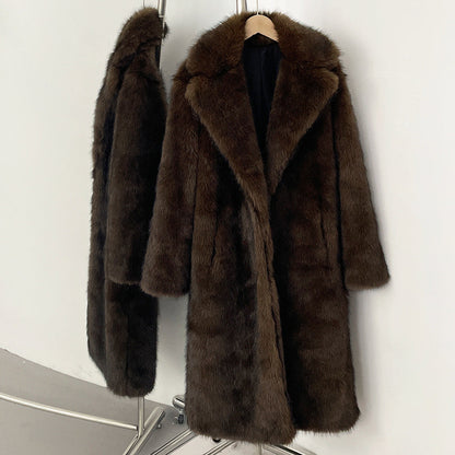 Women's high-quality artificial faux fur coat in a soft, textured design