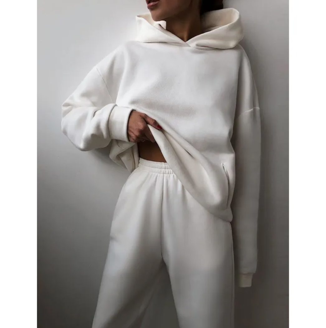 Women’s hooded tracksuit by BACKUPMYFILESNOW® featuring a comfortable hoodie and matching pants, perfect for casual wear.