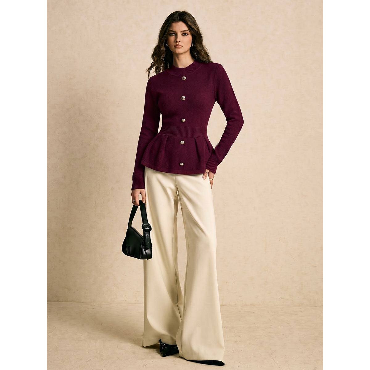 Retro single-breasted chic long-sleeved top by My Store, shown from the front
