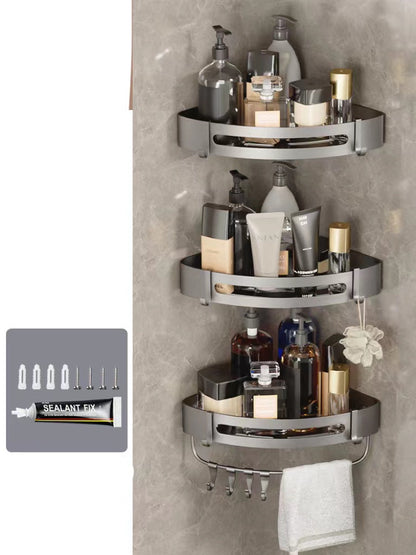Triangle bathroom wall shelf, perforated simple storage rack for hanging toiletries and accessories