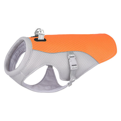 Summer pet outdoor breathable cooling vest for dogs, lightweight blue mesh design with adjustable straps