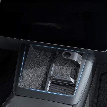 Tesla Model 3 Highland and Model Y Juniper interior, 3-in-1 wireless charging anti-slip organizer for center console by Tesery