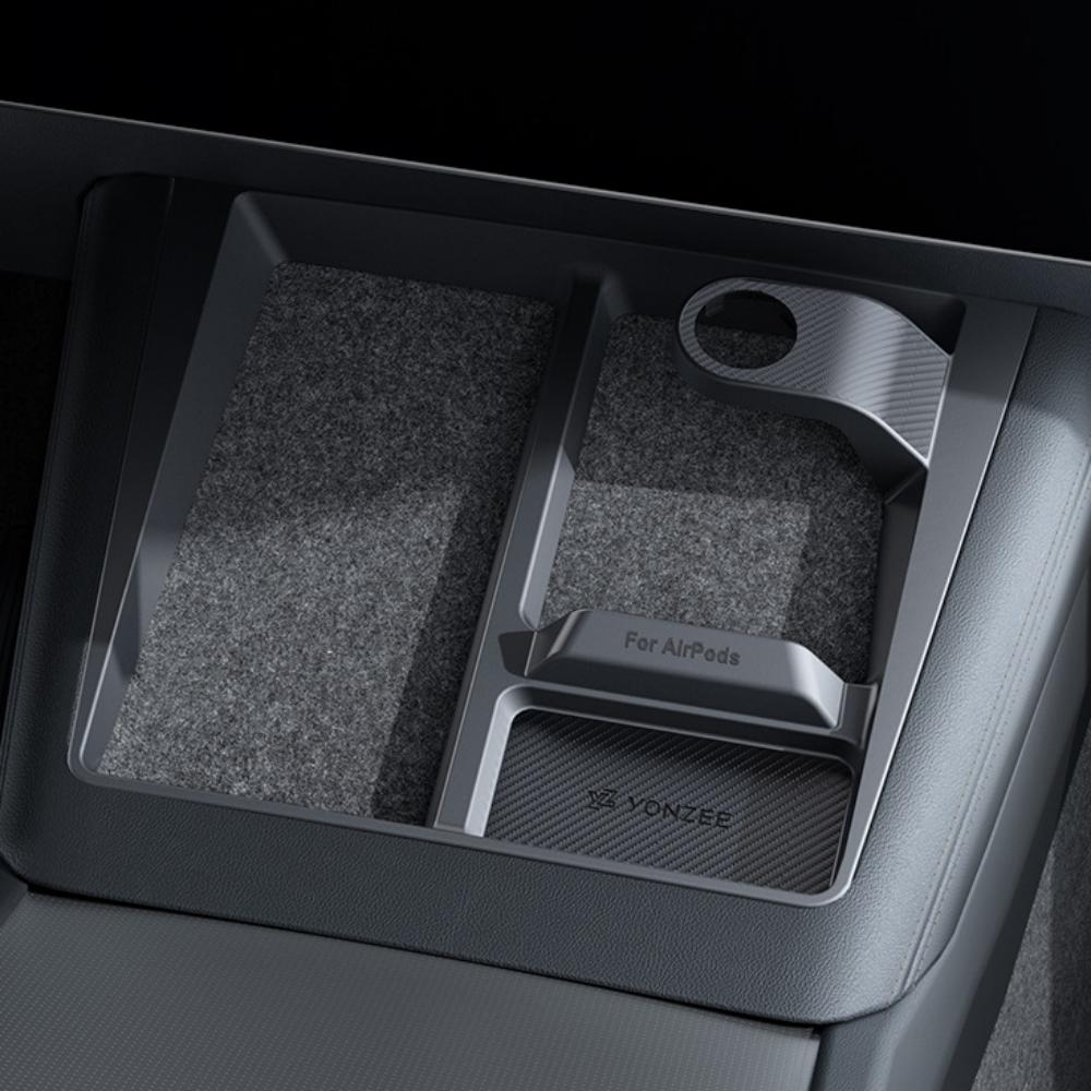 Tesla Model 3 Highland and Model Y Juniper 3-in-1 wireless charging anti-slip interior organizer with compartments.