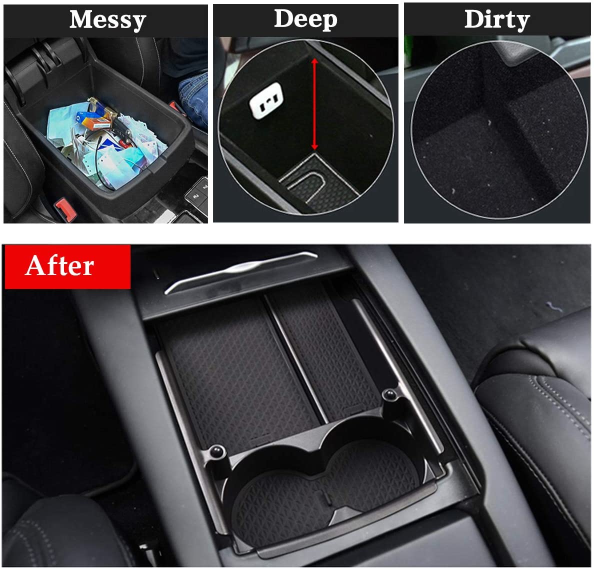 Tesla Model S/X center console armrest storage box, fits 2016-2021 models, offers organized interior storage space.