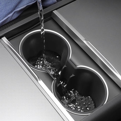 Tesery official storage box cup holder for Tesla Model Y Juniper and Model 3 Highland center console, designed for secure drink placement.